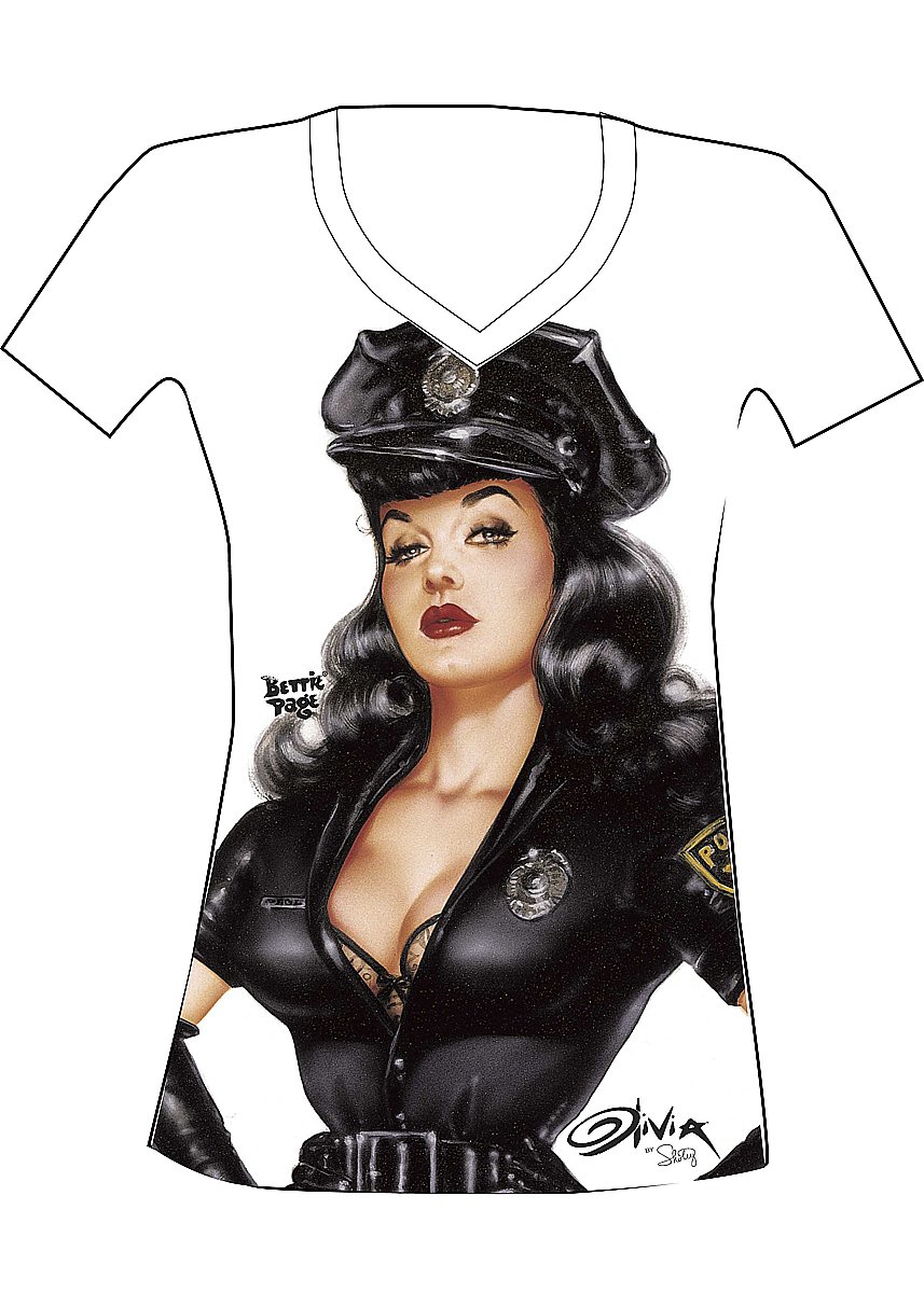 Tričko s potiskem policistky Bettie Page 0212 M bílá Shirley of Hollywood