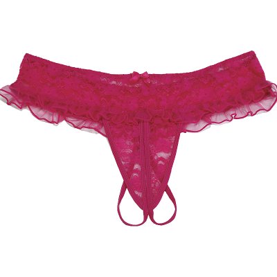 STRETCH LACE OPEN FRONT THONG PANTY