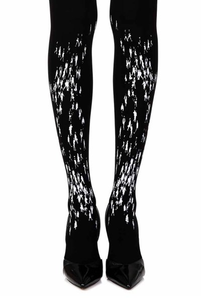 “Walking By” Black Print Tights