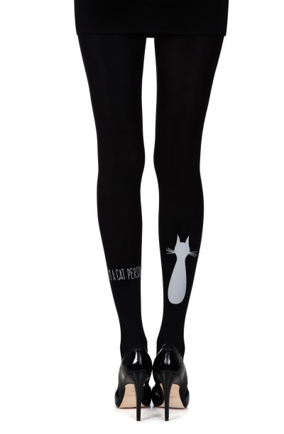 “Smelly Cat” Black Print Tights