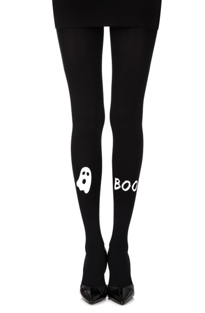 “Peek A Boo” Black Print Tights