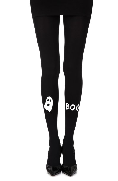 “Peek A Boo” Black Print Tights