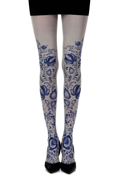 “Blue Orchid” Grey Print Tights