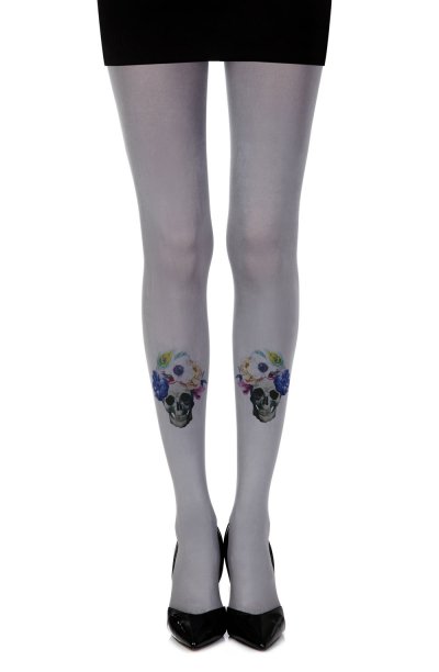 “Guns And Roses” Grey Print Tights