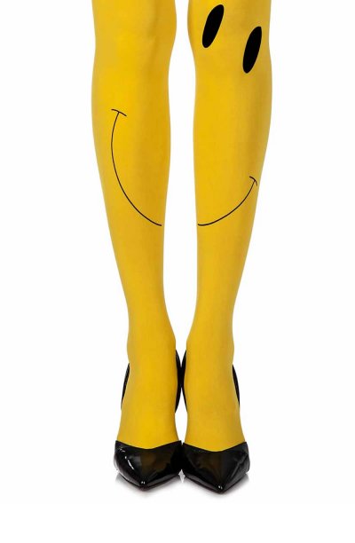 “Happy Face” Yellow Print Tights