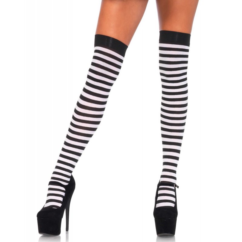 Striped Stockings - Black/White One Size (S-L 34 - 40) černá Leg Avenue