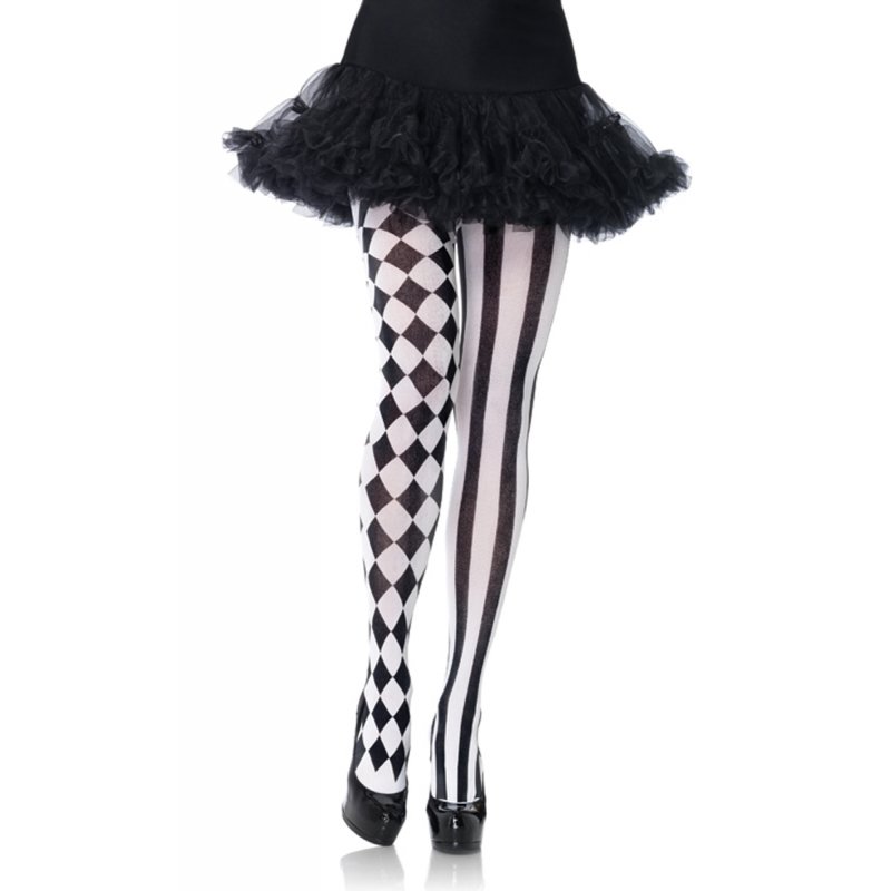 Pantyhose With Harlequin Print - Black/White One Size (S-L 34 - 40) bílá Leg Avenue