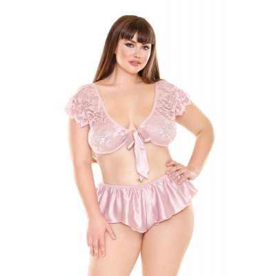Lace Set with Tie Top - Pink