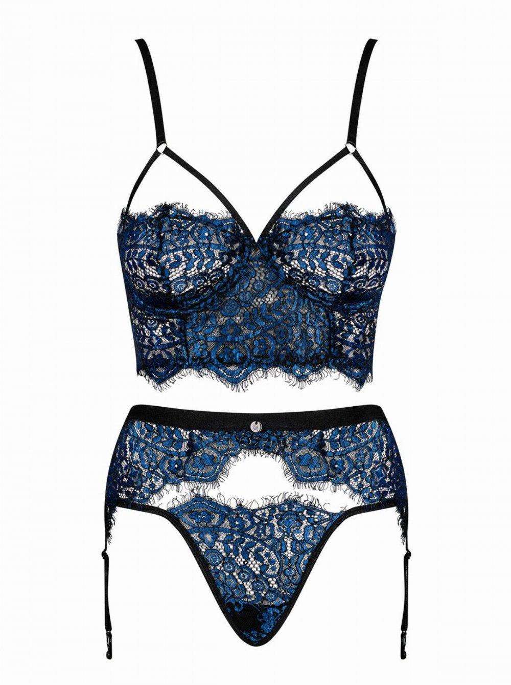 Yassmyne 3-Piece Lace Suspender Set - Blue S/M modrá Obsessive