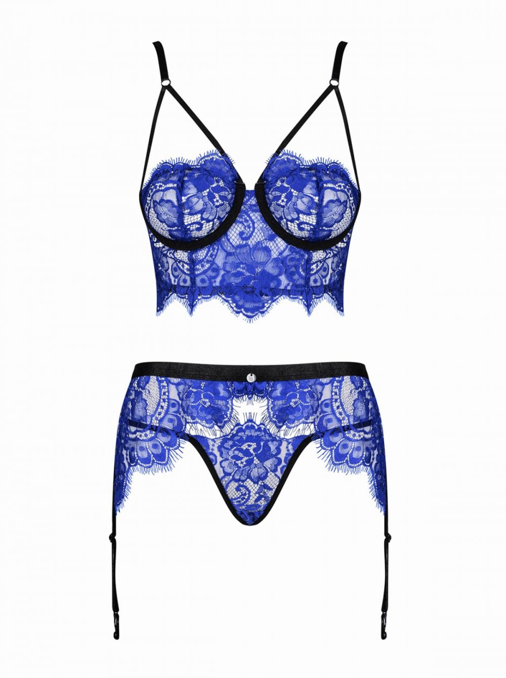 Cobaltess 3-piece Lace Suspender Set - Blue S/M modrá Obsessive