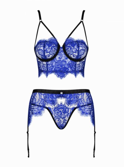 Cobaltess 3-piece Lace Suspender Set - Blue