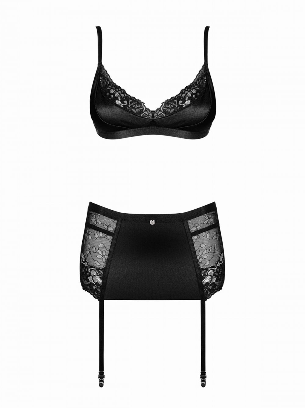 Blanita 3-piece Lace Suspender set - Black L/XL černá Obsessive