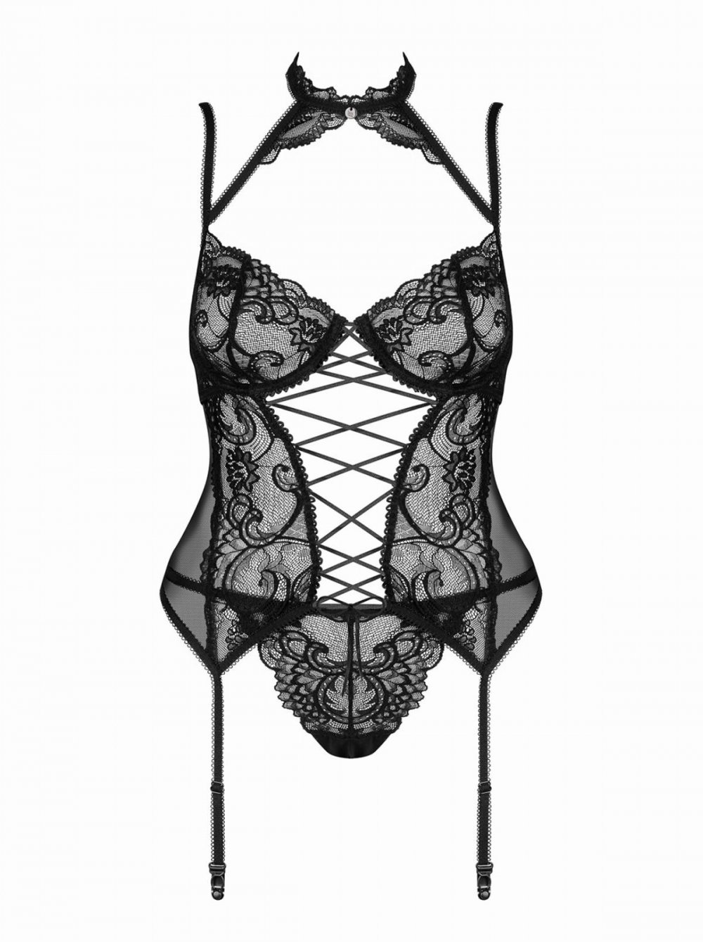 Elizenes Garter Corset With Sexy Thong - Black L/XL černá Obsessive