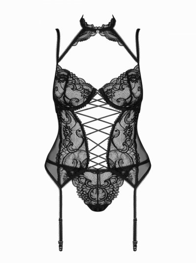 Elizenes Garter Corset With Sexy Thong - Black