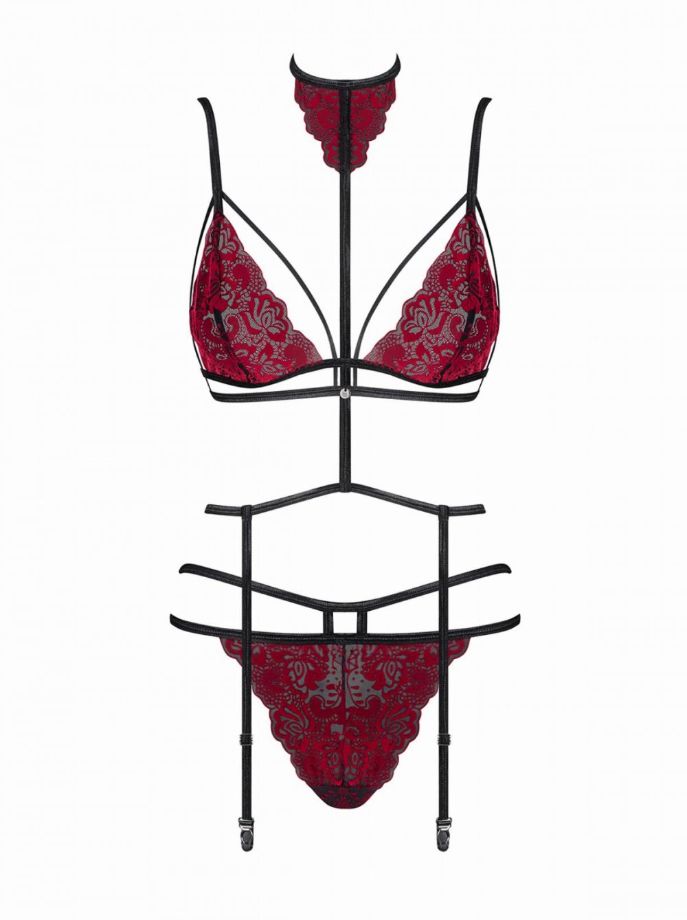 Sugestina 3-Piece Suspender Set - Black/Red S/M černá Obsessive